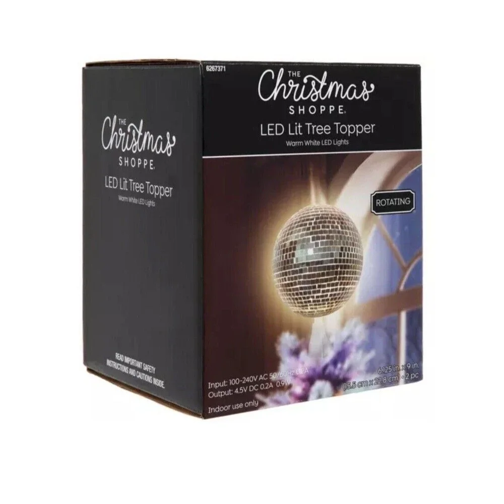 Rotating Ball Christmas Tree Topper Disco Mirror Ball New - Picture 6 of 9